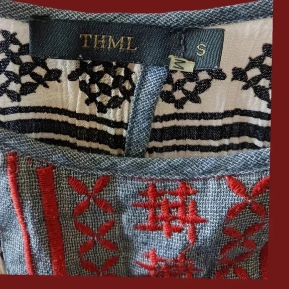 THML shark bite hem spaguetti strap  blue/red/ black dress size Small - Picture 3 of 10